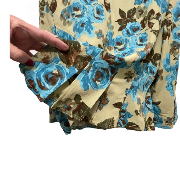 Linen Blend unique Jacket light weight Non-Lined  Buttons Floral blue - Picture 2 of 6